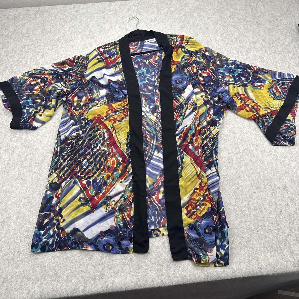 Units Blouse Womens 3X Plus Multicolor Geometric Kimono 3/4 Sleeve Open Chiffon